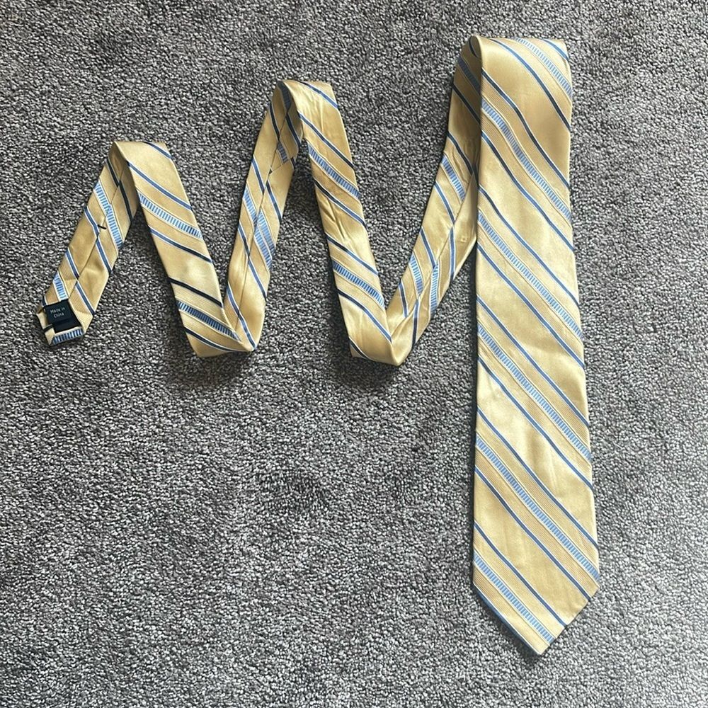 Michael Kors Gold w/ Blue & White Stripe Silk Tie